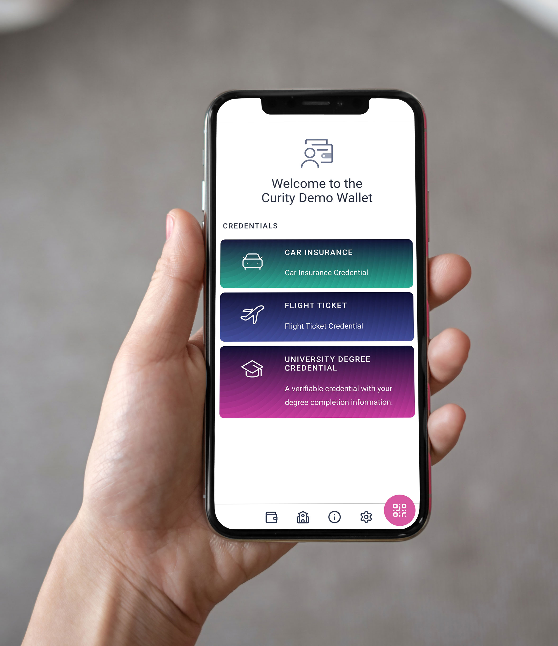 Curity Wallet home screen