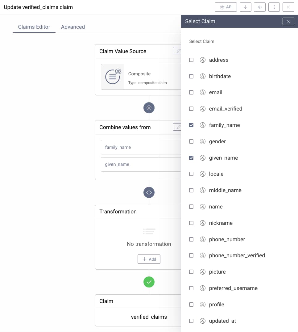Selection of verified claims from the list of available claims