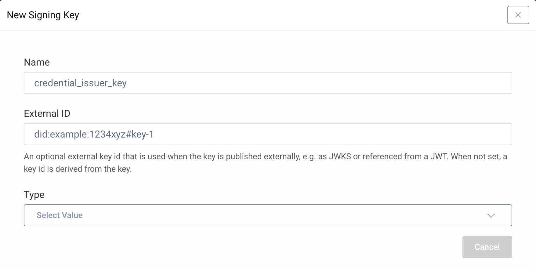 Create a Signing Key With an External ID