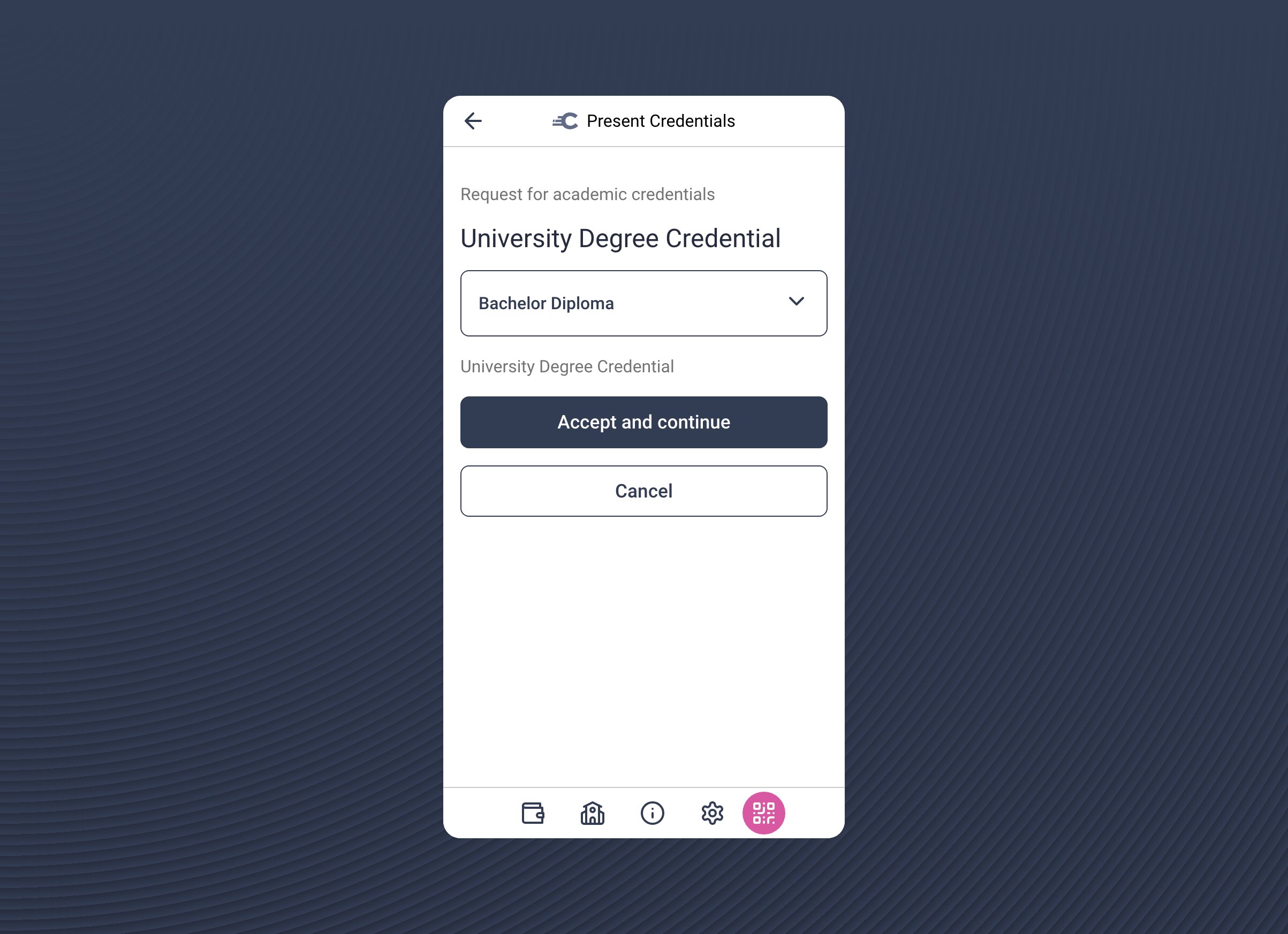 Select university degree in wallet