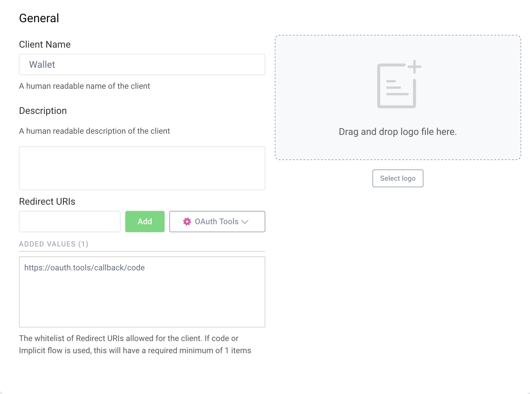 Client With Redirect URI for OAuth Tools