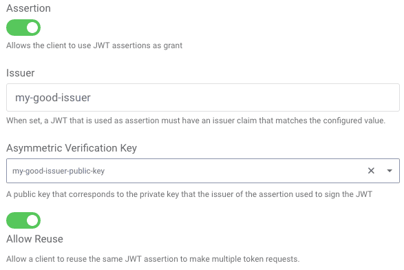 Configuring the Allowance of the JWT Assertion Grant Type and the Trusted Issuer in the Admin UI