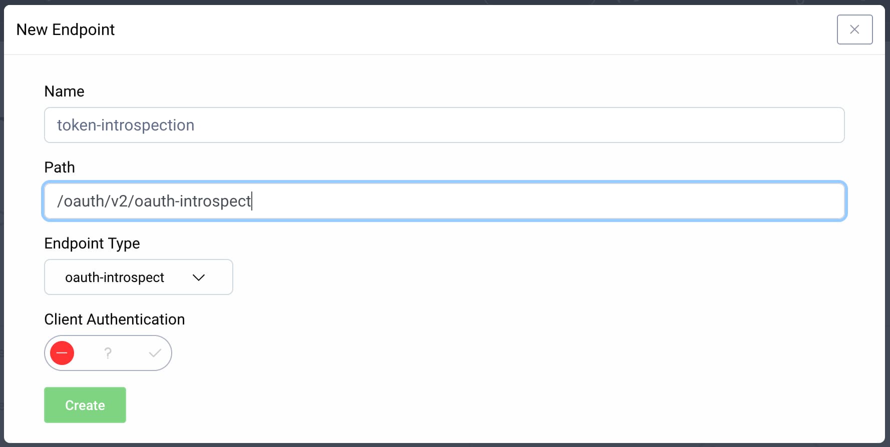 Filled-in new endpoint form