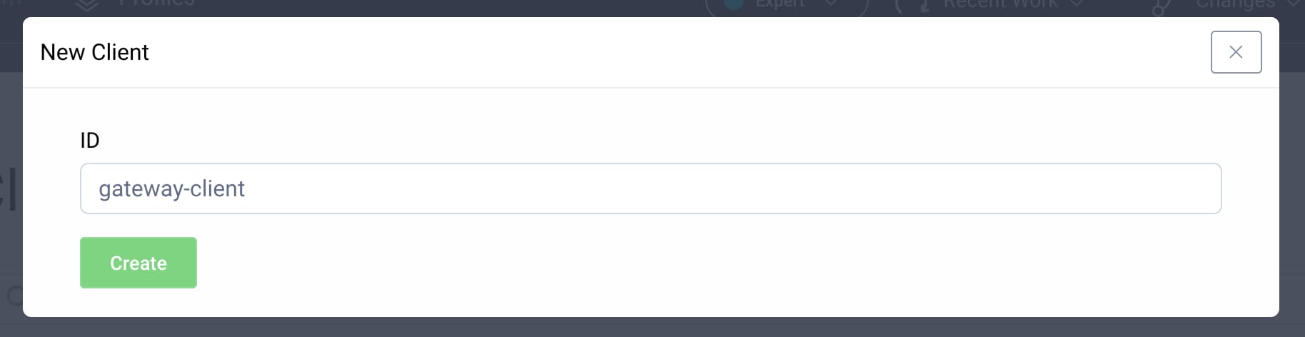 Form for creating a new client with the ID filled-in