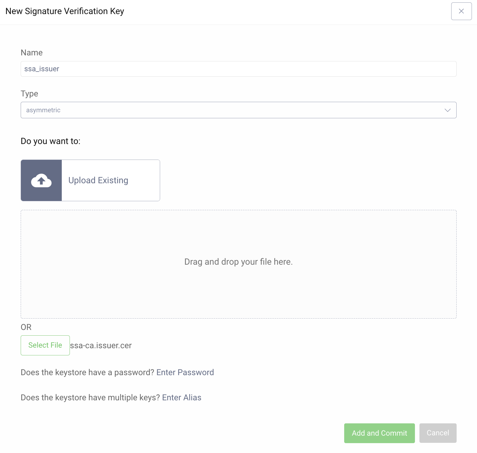Upload Signature Verification Key