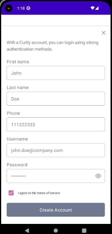Create Account iOS 2