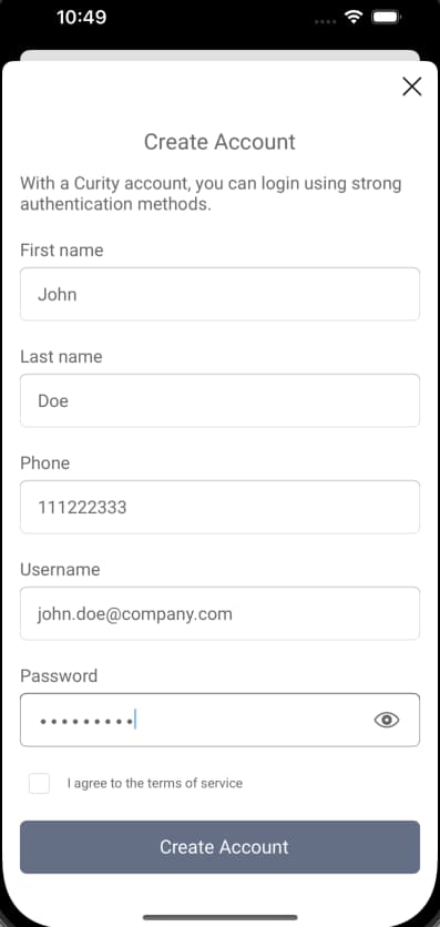Create Account iOS 2