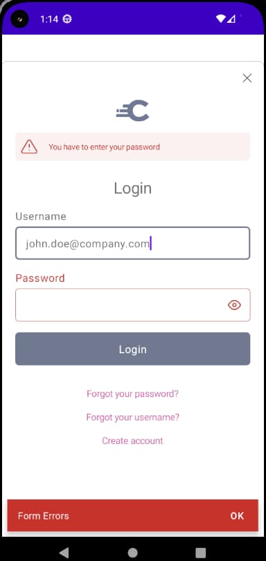 Invalid Fields Android