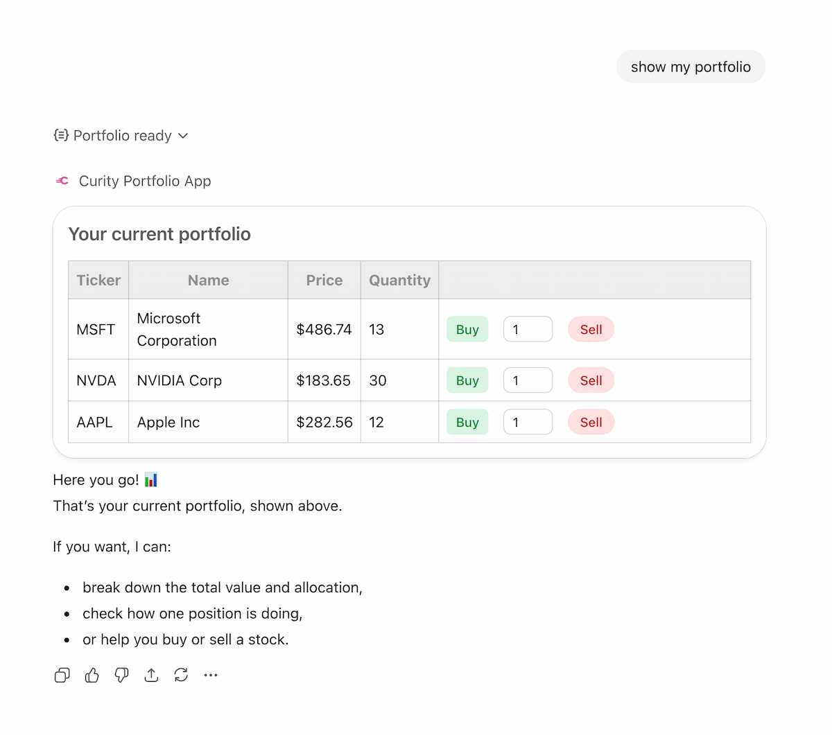 ChatGPT View Portfolio Screen