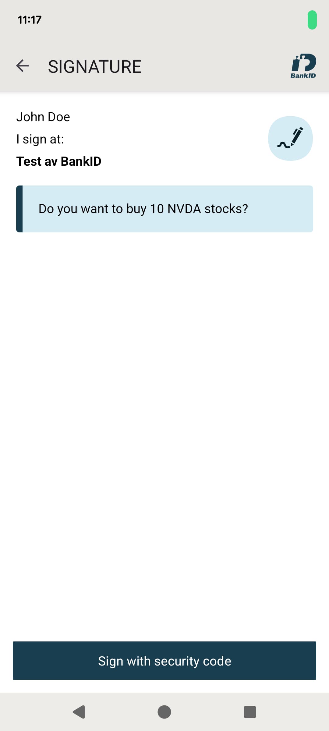 A BankID signing consentor records the transaction