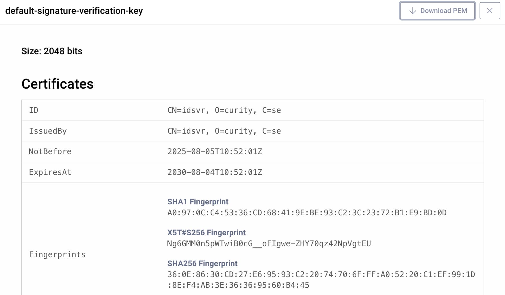 SAML verification key